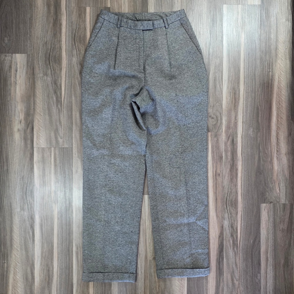 Nordstrom Grey Pleated High Waisted Cuffed Trousers Straight Leg Pants Size 6